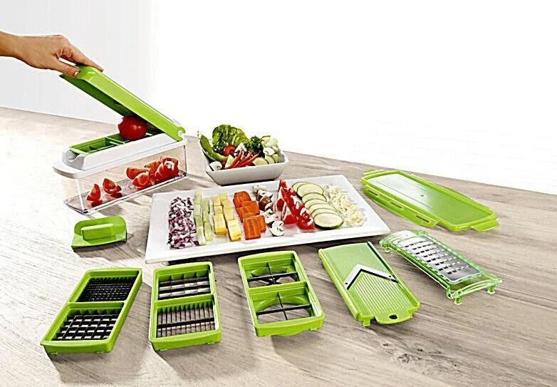 Premium 12-Piece Multifunctional Vegetable Chopper Set with Stainless Steel Blades and ABS Body