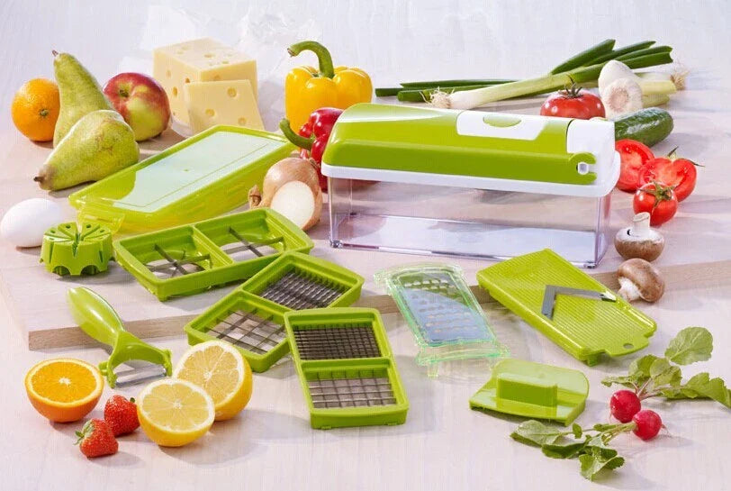 Premium 12-Piece Multifunctional Vegetable Chopper Set with Stainless Steel Blades and ABS Body