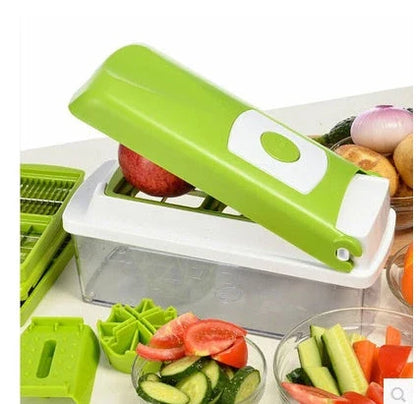 Premium 12-Piece Multifunctional Vegetable Chopper Set with Stainless Steel Blades and ABS Body