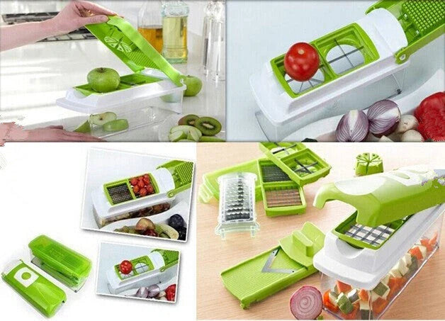 Premium 12-Piece Multifunctional Vegetable Chopper Set with Stainless Steel Blades and ABS Body