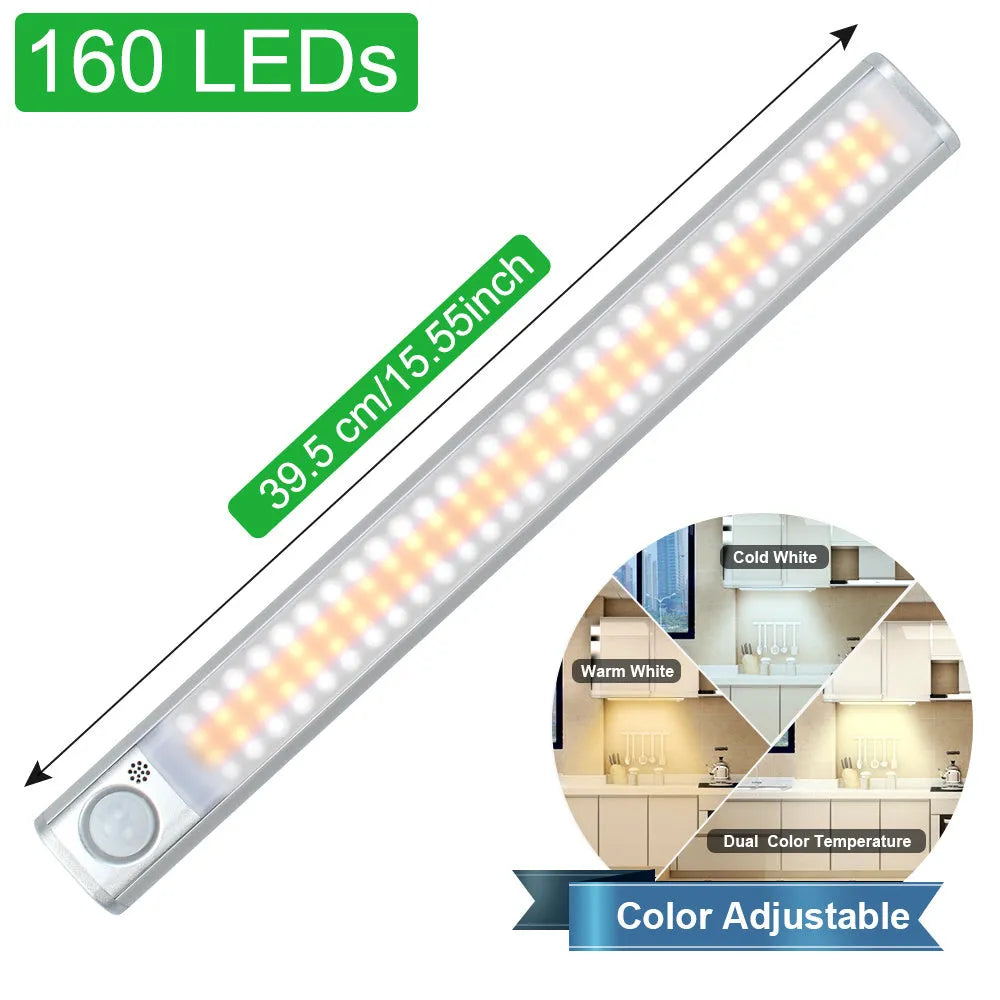 Smart USB charging body induction lamp with aluminium alloy shade, showing motion sensor and LED beads