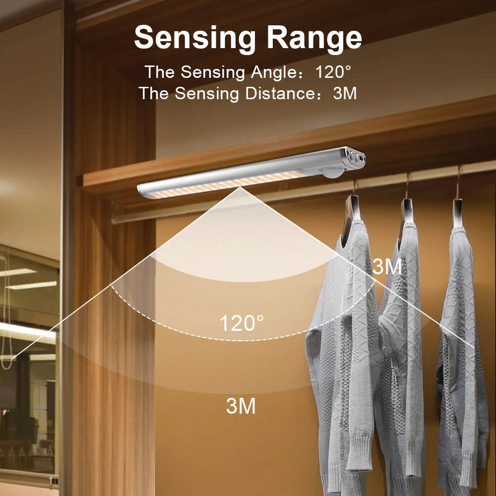 Smart USB charging body induction lamp with aluminium alloy shade, showing motion sensor and LED beads
