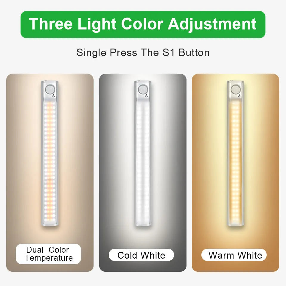 Smart USB charging body induction lamp with aluminium alloy shade, showing motion sensor and LED beads