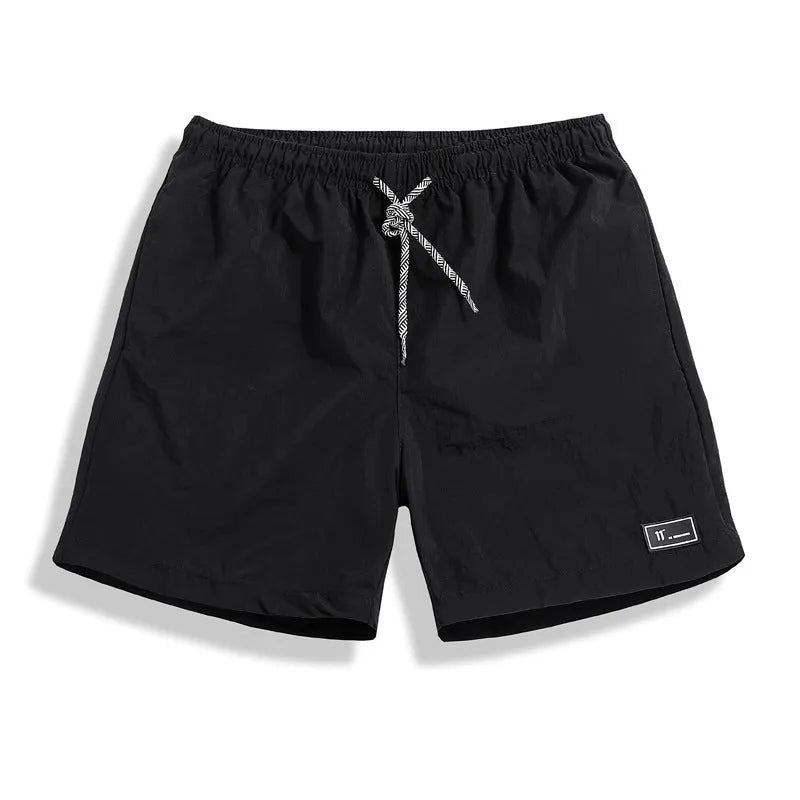 Men's five-point casual shorts with tether waist closure, cotton-blend quick-drying fabric, straight-leg summer leisure shorts in seven colours