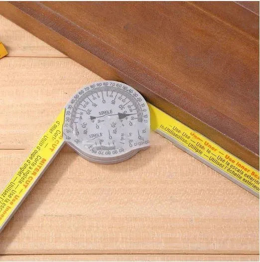 Yellow and white cross-border horizontal angle ruler with laser engraving scales for woodworking measurement transfer