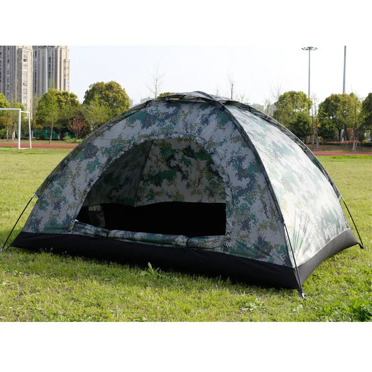 3-4 person camouflage outdoor travel tent with glass fiber poles and 170T polyester fabric