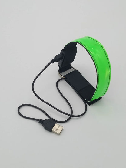 USB Rechargeable LED Illuminated Night Running Armband with Reflective Design and Magnetic Closure