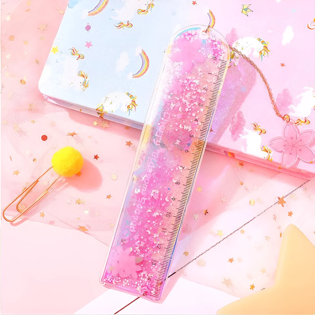 15cm laser-cut PVC ruler bookmark in cherry blossom colour design