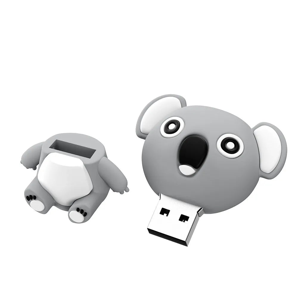 Cartoon silicone USB flash drive with anime koala design, brown or grey, USB 2.0, capacities 4GB to 64GB