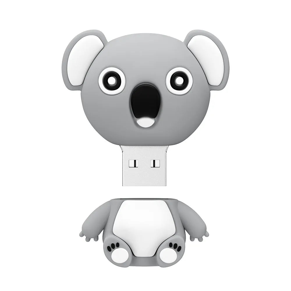 Cartoon silicone USB flash drive with anime koala design, brown or grey, USB 2.0, capacities 4GB to 64GB