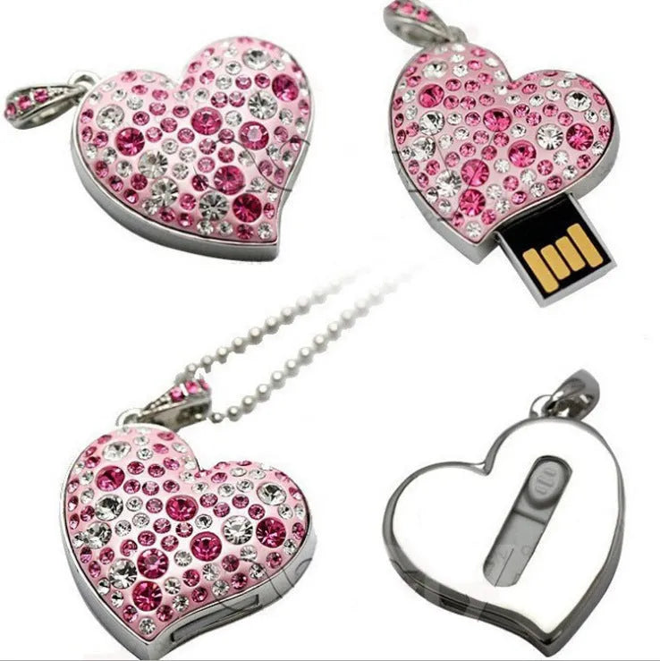 Heart shaped metal USB flash drive with drill hole for keychain attachment and write protection switch