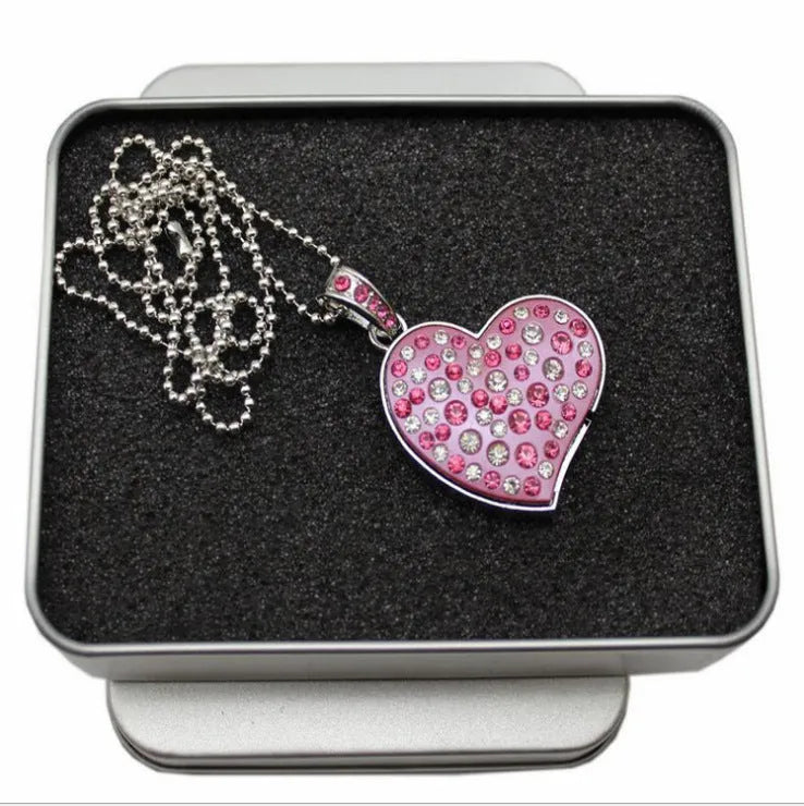 Heart shaped metal USB flash drive with drill hole for keychain attachment and write protection switch