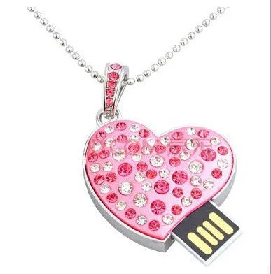 Heart shaped metal USB flash drive with drill hole for keychain attachment and write protection switch