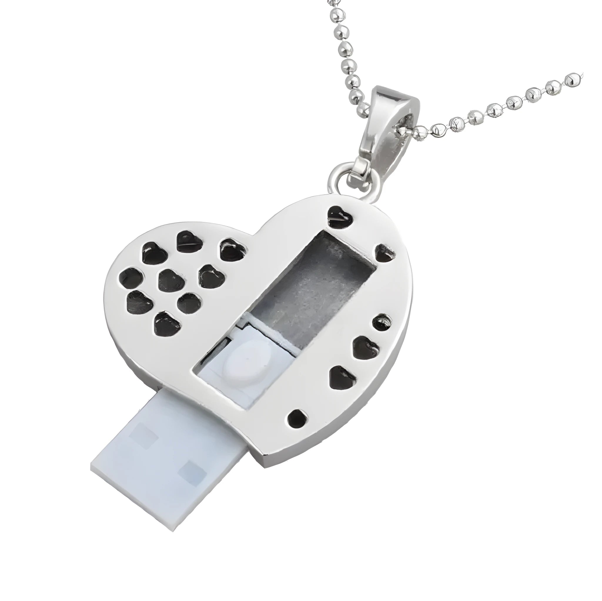Heart shaped metal USB flash drive with drill hole for keychain attachment and write protection switch
