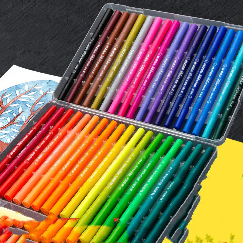 Soft head double-tip watercolour pen set with drawing book and hook line pen in 12, 24, 36, or 48 colour options.