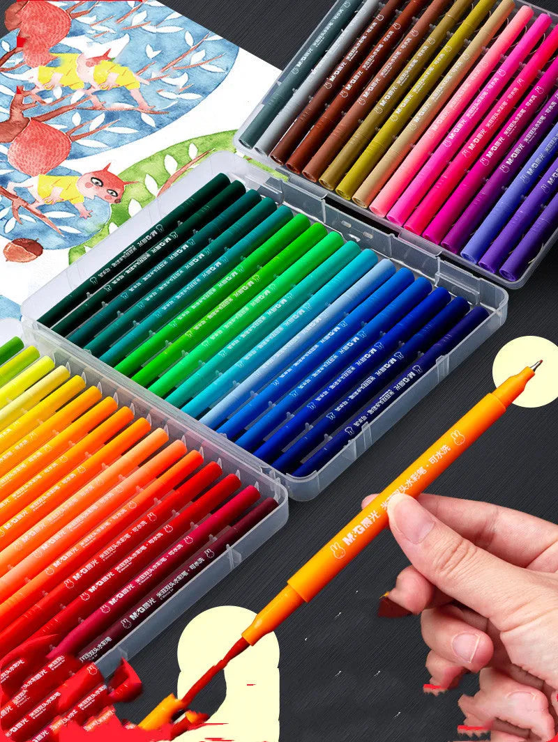 Soft head double-tip watercolour pen set with drawing book and hook line pen in 12, 24, 36, or 48 colour options.