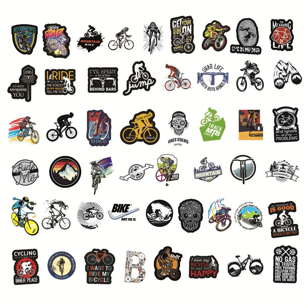Pack of 50 self-adhesive bicycle doodle stickers for mountain bike and MTB customisation