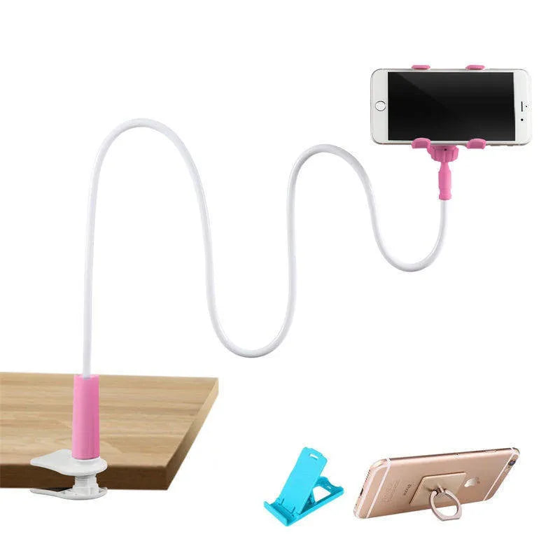 Desktop rotating phone stand with flexible boom and Rosh silicone construction