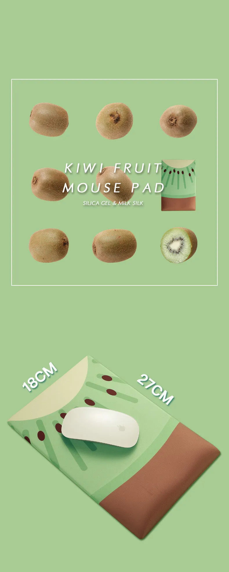 Green kiwi fruit design silicone and cloth wrist pad for keyboard and mouse