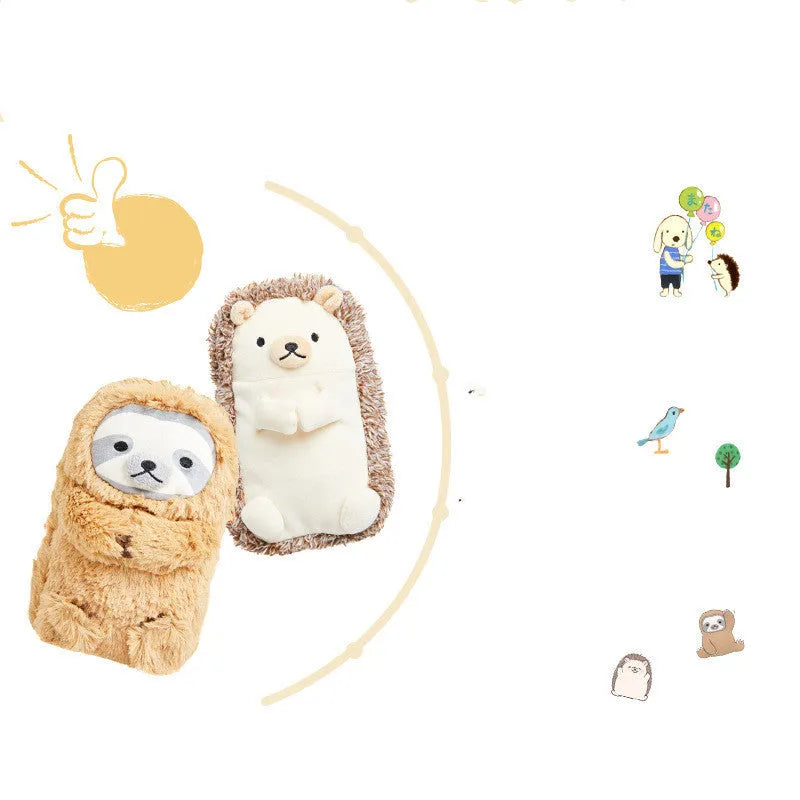 A plush velvet pencil case with a creative, funny design shown in one of two available colour options.