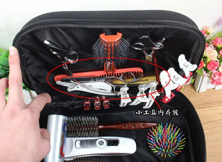 EVA black multifunctional hairdressing kit bag, 32 x 14 x 27 cm, for hair stylist tools including dryer, scissors and clippers
