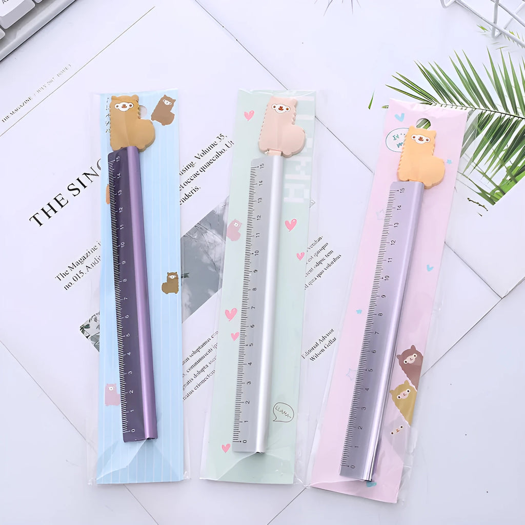 30cm aluminium ruler with centimetre and inch scales on a clear non-slip plastic backing.