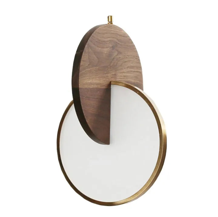 Long-line walnut wood chandelier with warm white lighting for wall mounting in bedrooms
