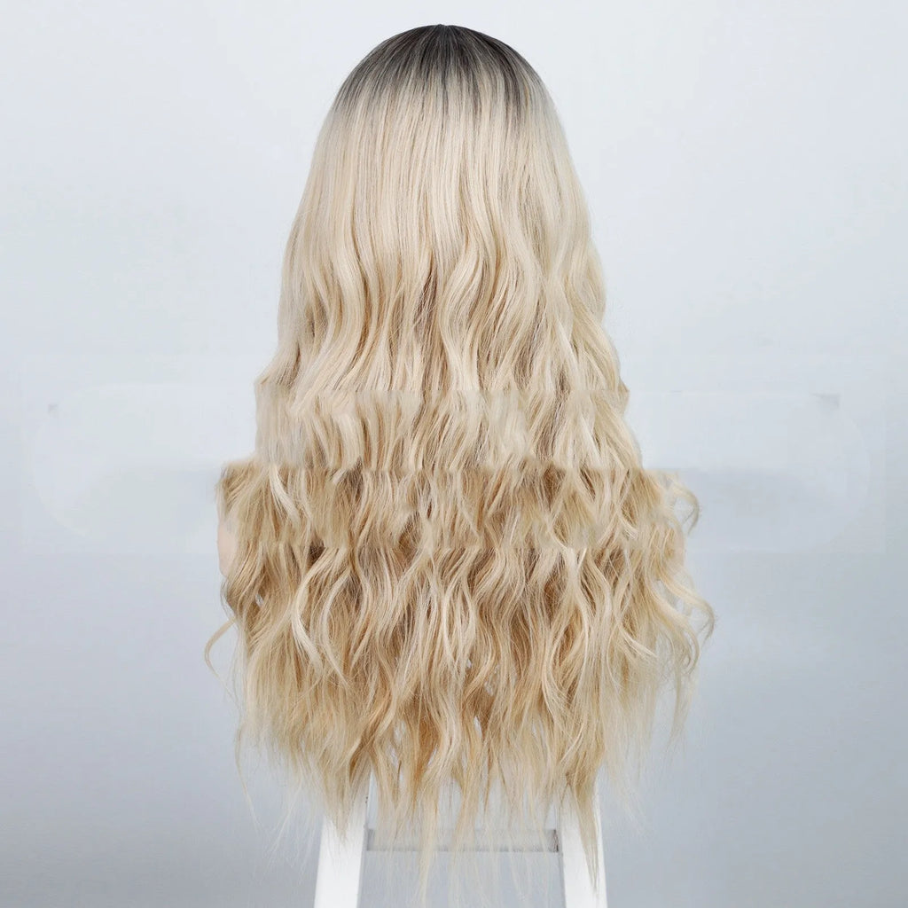 Fluffy water ripple wig headgear with long curly middle part, high temperature wire, 24 inches, R4/60# colour