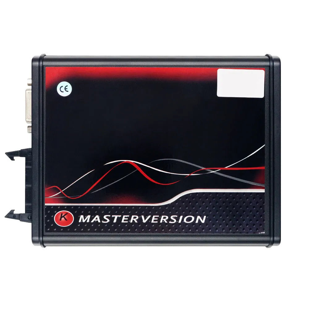 KESS V2 V2.47 car diagnostic flashing tool with cables and black brush writing tool set on a workbench