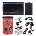 KESS V2 V2.47 car diagnostic flashing tool with cables and black brush writing tool set on a workbench