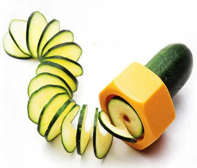Yellow and green spiral vegetable cutter kitchen gadget with food-grade ABS plastic construction