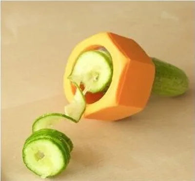 Yellow and green spiral vegetable cutter kitchen gadget with food-grade ABS plastic construction