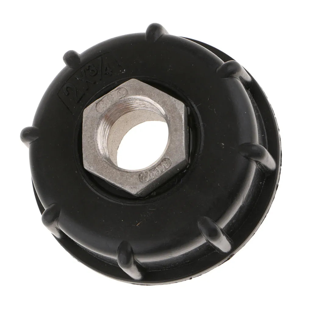 Variable diameter chemical barrel connector with black PP plastic and stainless steel construction