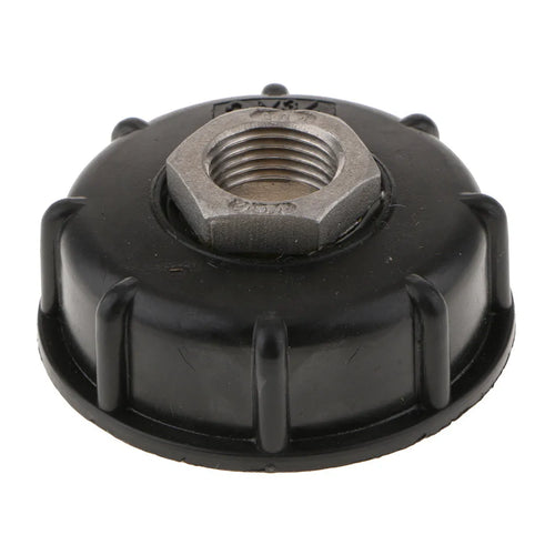 Variable diameter chemical barrel connector with black PP plastic and stainless steel construction