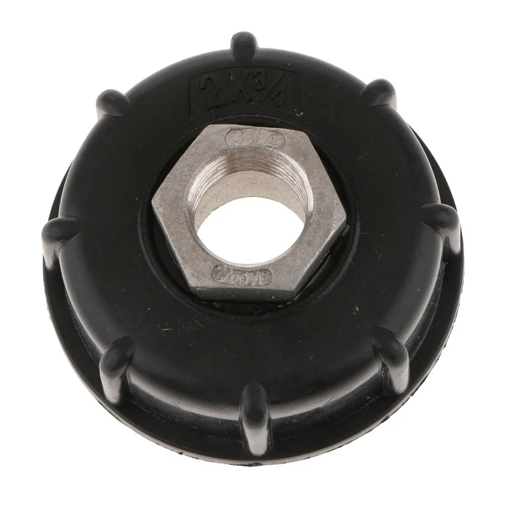 Variable diameter chemical barrel connector with black PP plastic and stainless steel construction