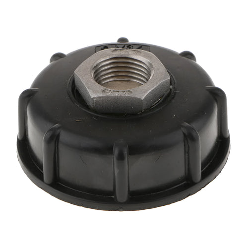 Variable diameter chemical barrel connector with black PP plastic and stainless steel construction