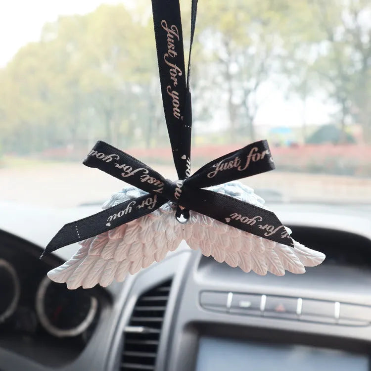 Angel wings car perfume pendant gypsum diffuser decorative hanging ornament with black ribbon and white wings
