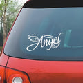 Angel wings reflective car sticker in black or reflective white, wing totem design, sizes 20x8cm to 40x17cm.