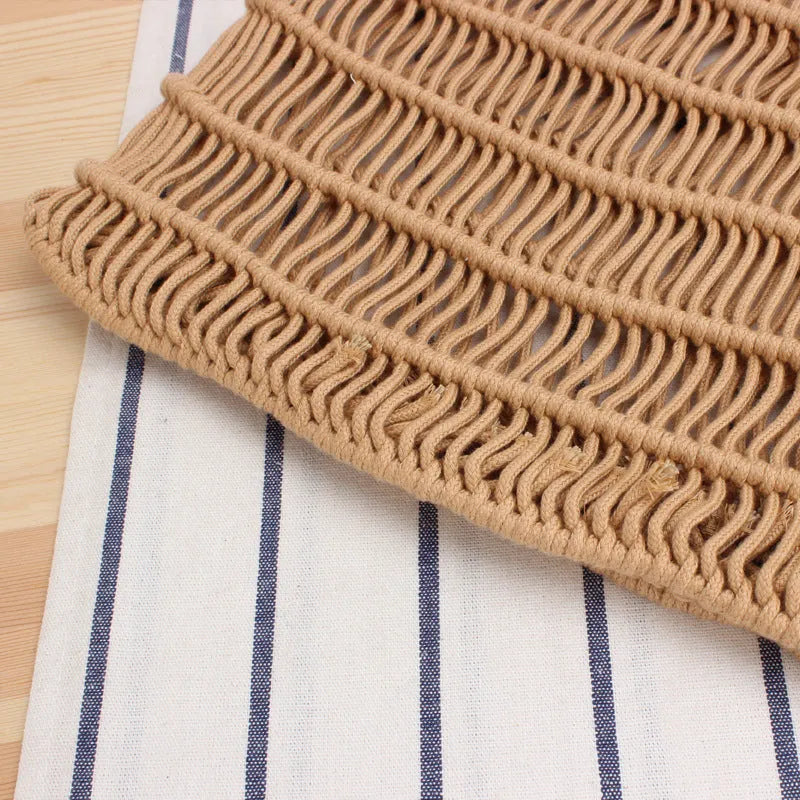 Women's woven straw beach bag with soft handles in medium square shape