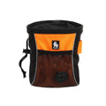 Orange dog training waist bag with removable garbage bag feature shown with sizing measurements