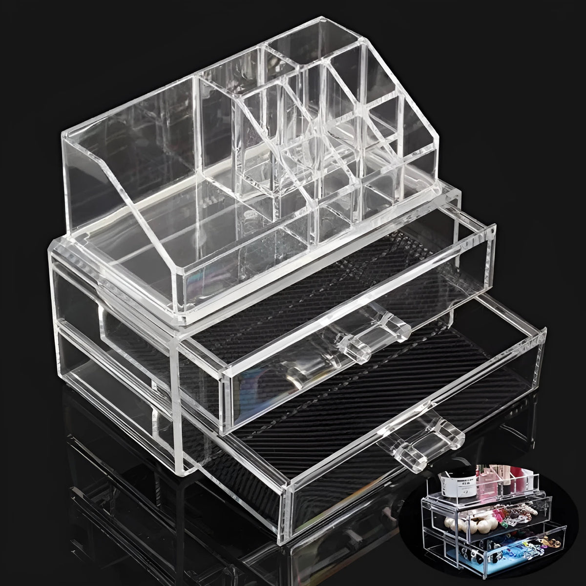 Transparent foldable acrylic storage organiser box with 18-litre capacity