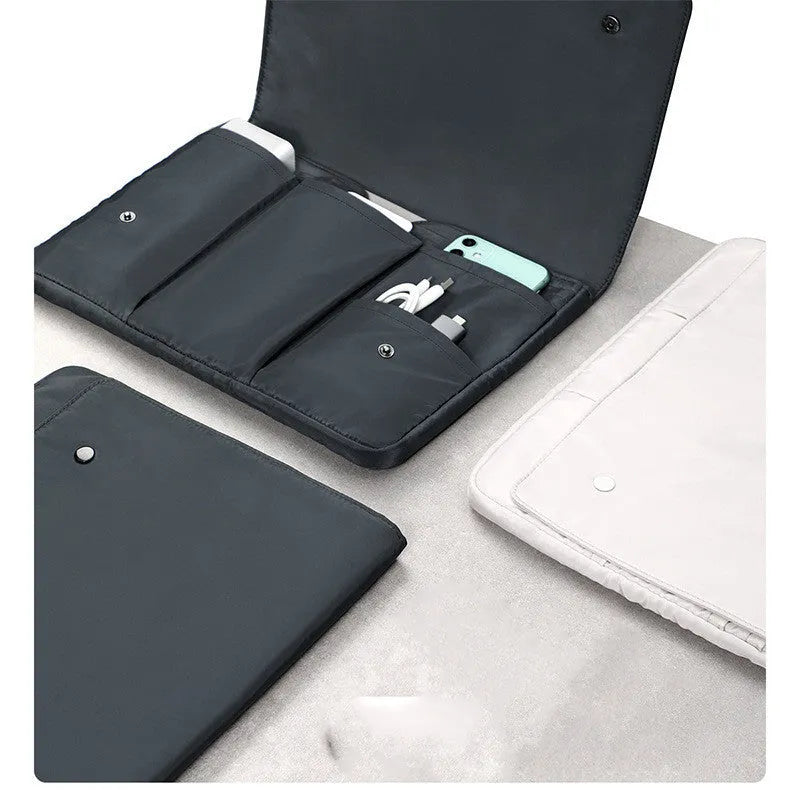 Nylon laptop sleeve with magnetic buckle in black or white, sizes 13 to 16 inches, for notebook tablet iPad