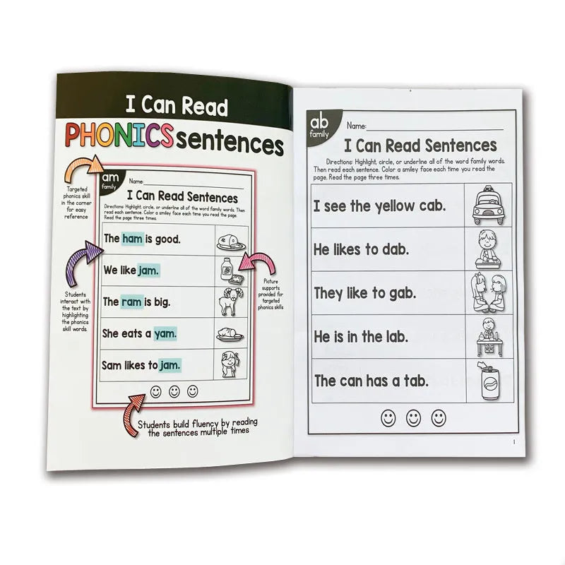 Phonics reading worksheet for children aged 6+ measuring 21cm by 14cm