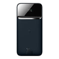 Black magnetic wireless power bank clipped onto an iPhone 12 showing 10000mAh capacity and two-way fast charging support