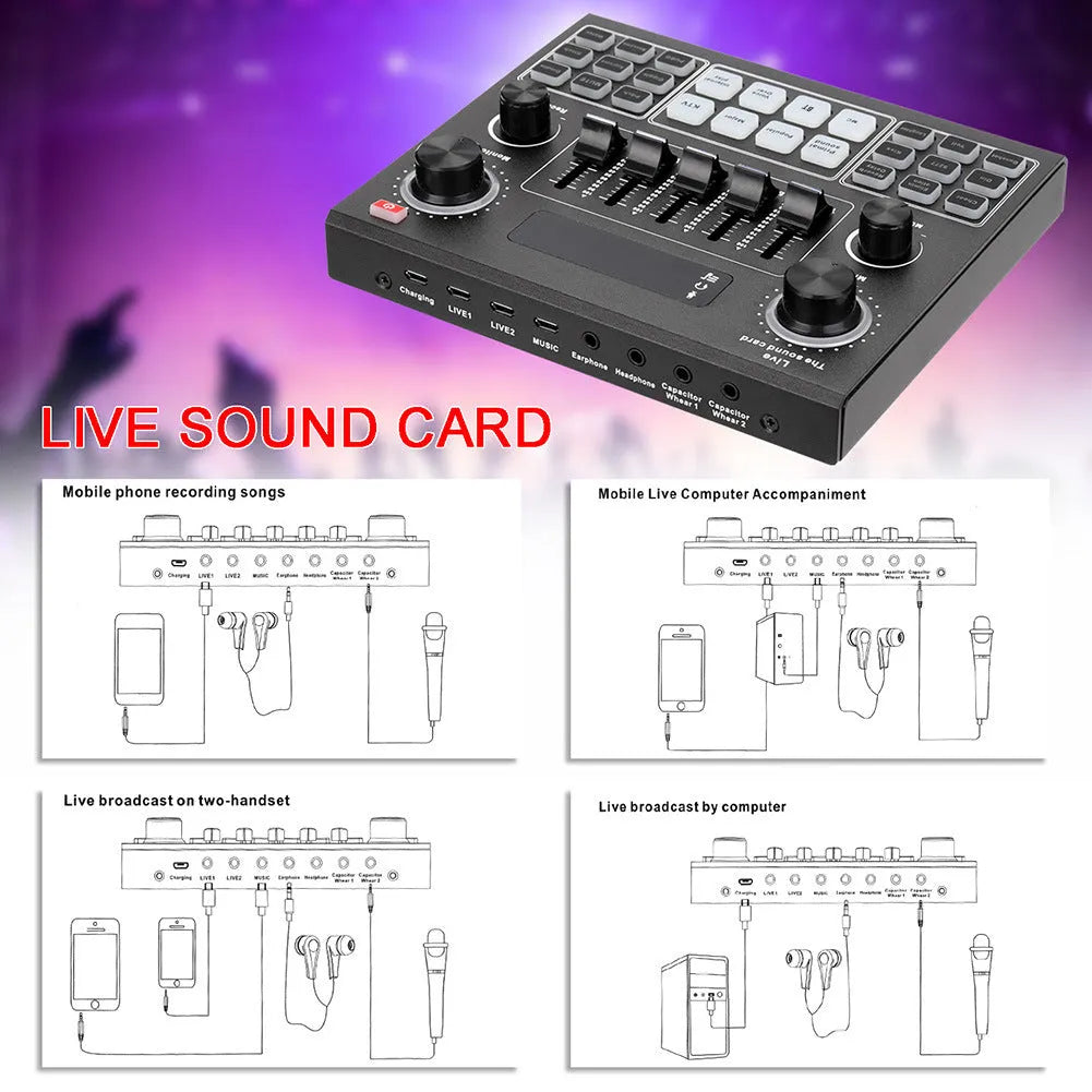 English Version V9 mobile phone live sound card set with Bluetooth and DSP chip, external USB interface