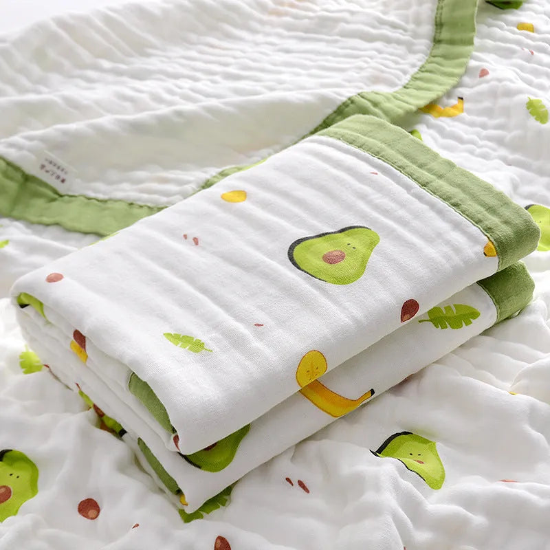 Newborn baby bath towel pure cotton gauze 110x110cm six-layer in cowberry green colour