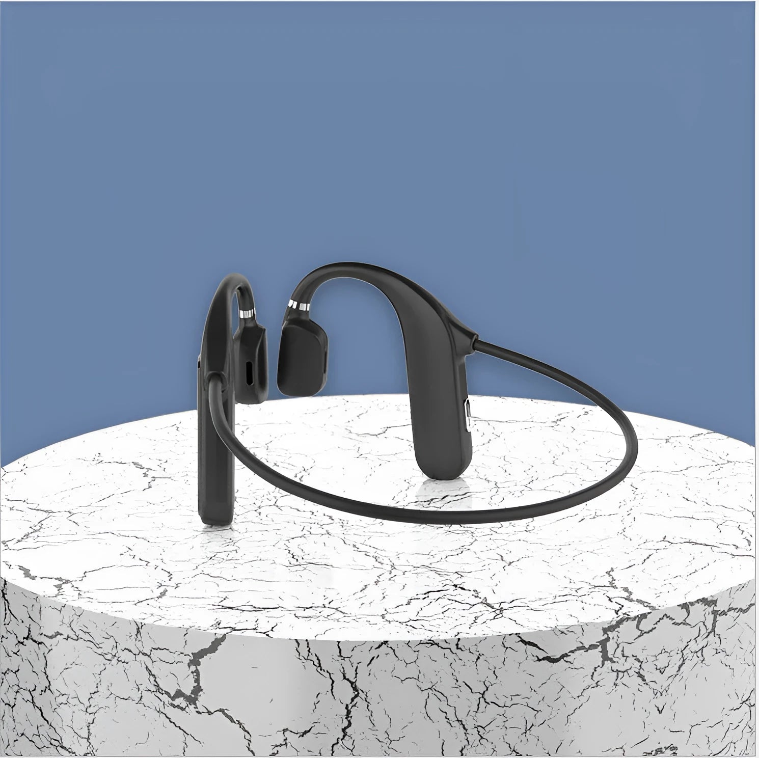 MD04 black bone conduction Bluetooth headset with hanging-ear design and bilateral stereo