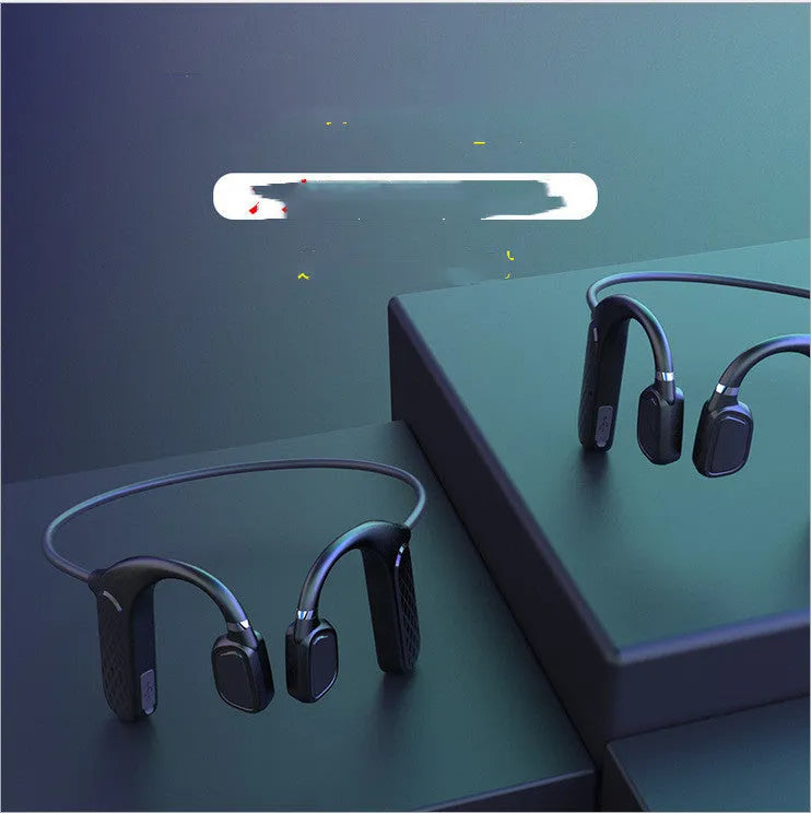 MD04 black bone conduction Bluetooth headset with hanging-ear design and bilateral stereo