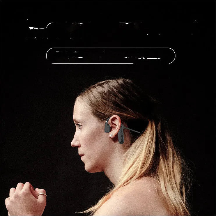 MD04 black bone conduction Bluetooth headset with hanging-ear design and bilateral stereo