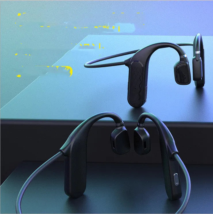 MD04 black bone conduction Bluetooth headset with hanging-ear design and bilateral stereo